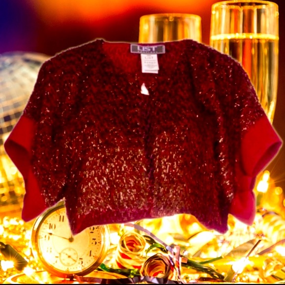 Glistening Romantic Burgundy Crop Jacket From Italy Designed by LIST - Picture 2 of 16